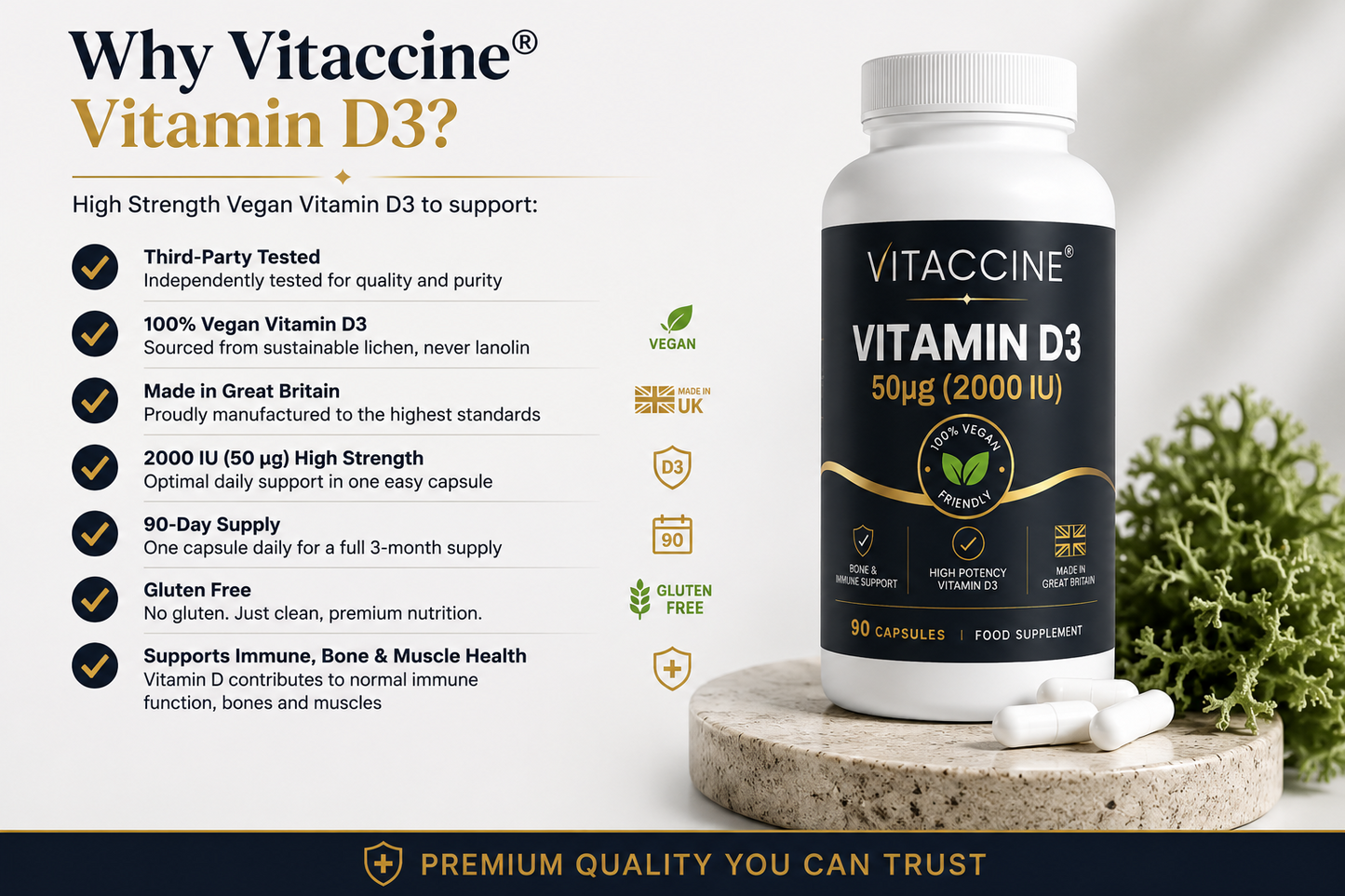 Vitaccine® Vitamin D3  2000 IU (50µg) - 90 Vegan Capsules