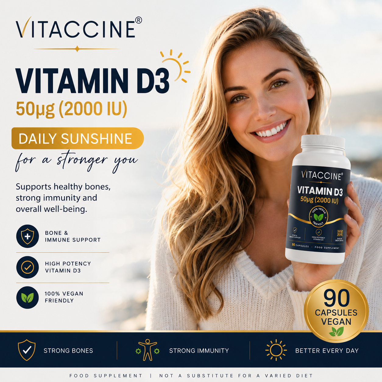 Vitaccine® Vitamin D3  2000 IU (50µg) - 90 Vegan Capsules